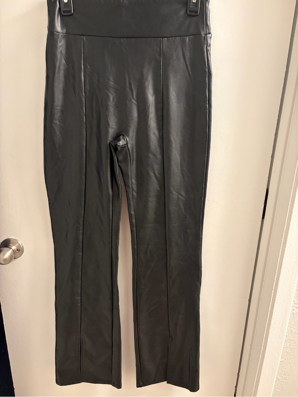 Abercrombie & Fitch Black Vegan Leather Pintuck Split Hem Pants Wide Leg M